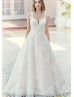 Ivory Lace Tulle Keyhole Back Glitter Wedding Dress